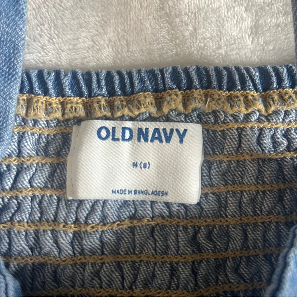 Old Navy Girls Blue Sleeveless‎ Smocked Pullover Cotton Denim Dress Sz 8